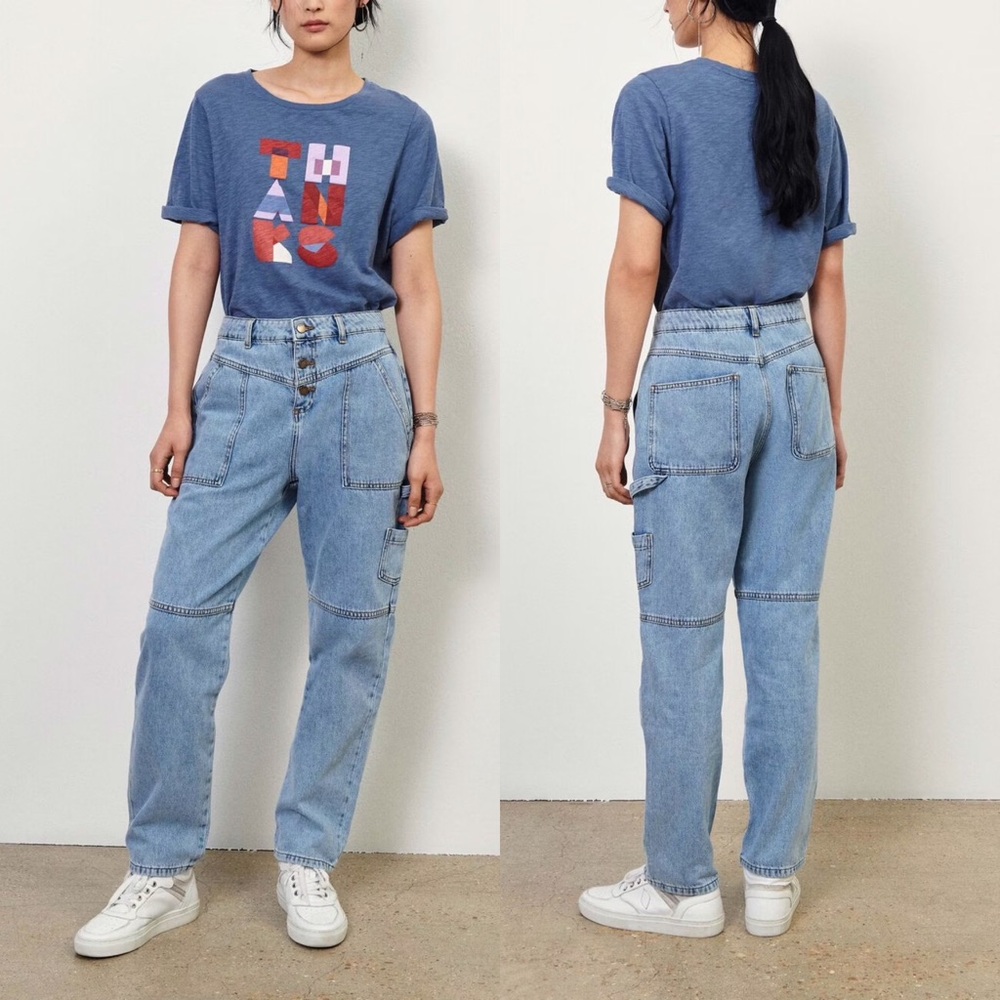 BA&SH Cotton Faded Baggy Jeans in Tanguy Blue